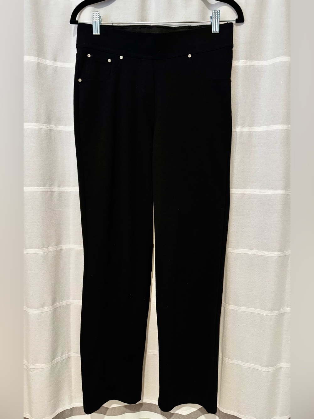 Rebecca Malone Black Pull-On Straight Leg Pants with Stud Accents - Small